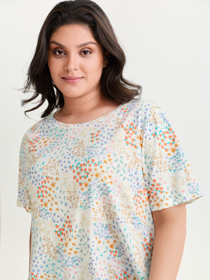 Pure Cotton Dense Floral Print T-Shirt