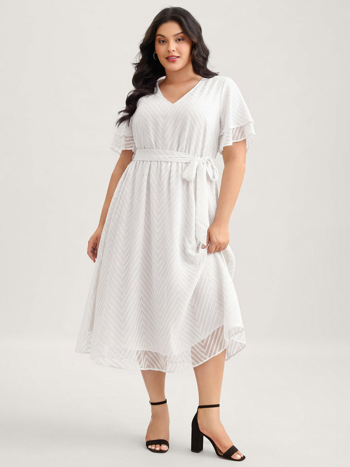 Texture Tiered Ruffle Sleeve See Through Dress