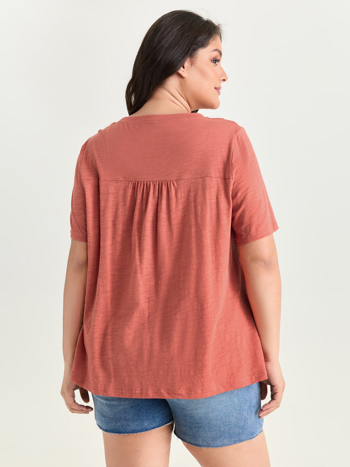 Cotton Stretchy Lace Trim Flowy T-Shirt