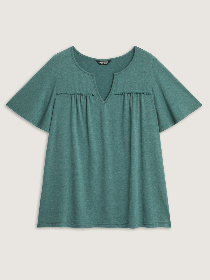 Supersoft Lace Trim Neckline Knit Top