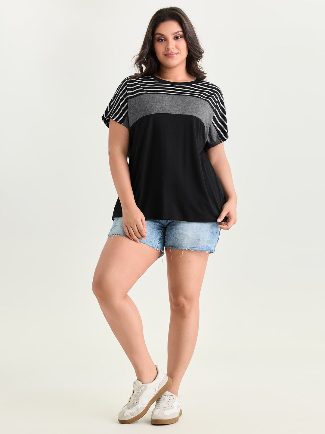 Supersoft Striped Print Color Contrast T-Shirt