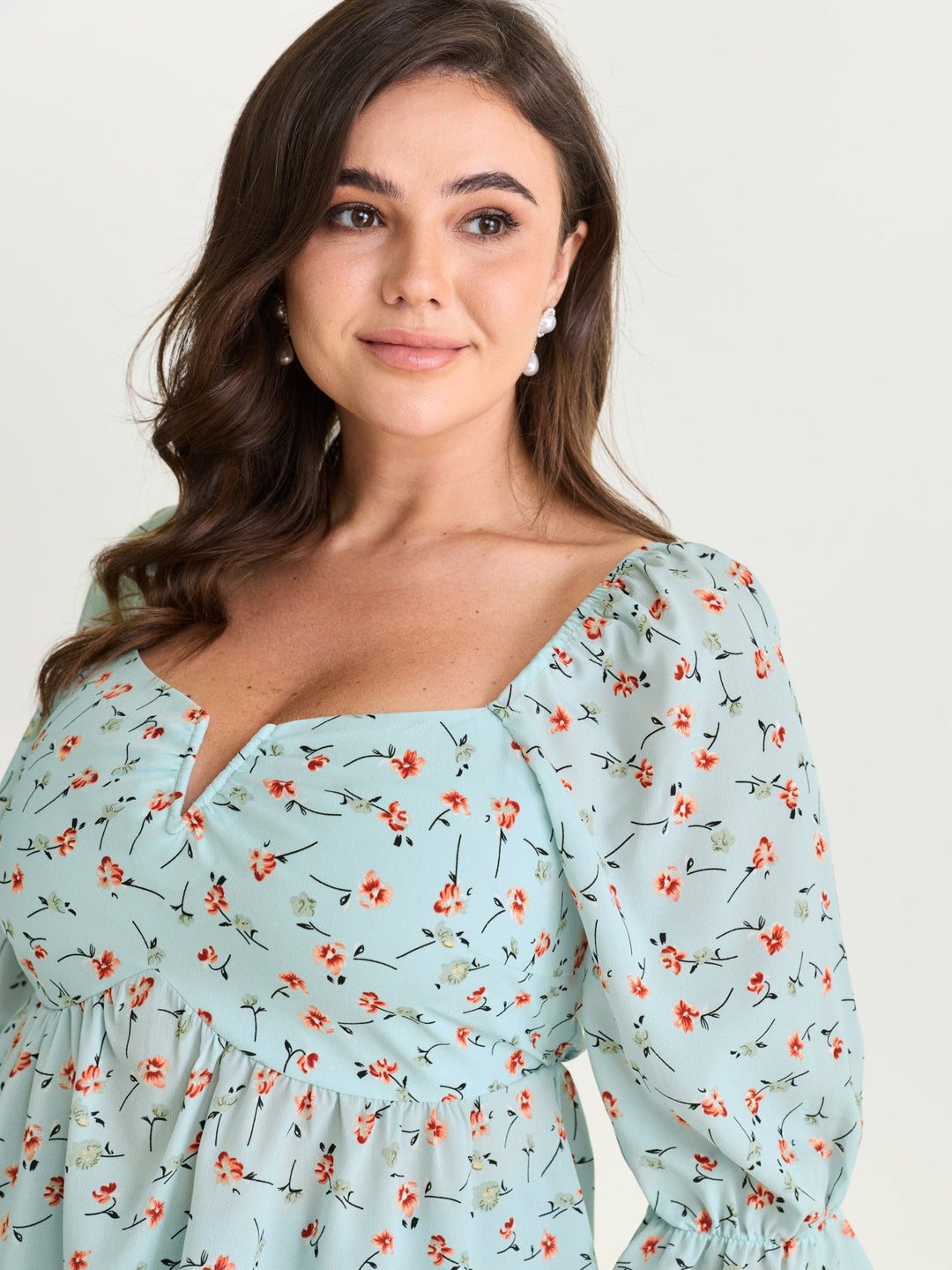 Floral Print Shirred Cuff Sleeve Blouse