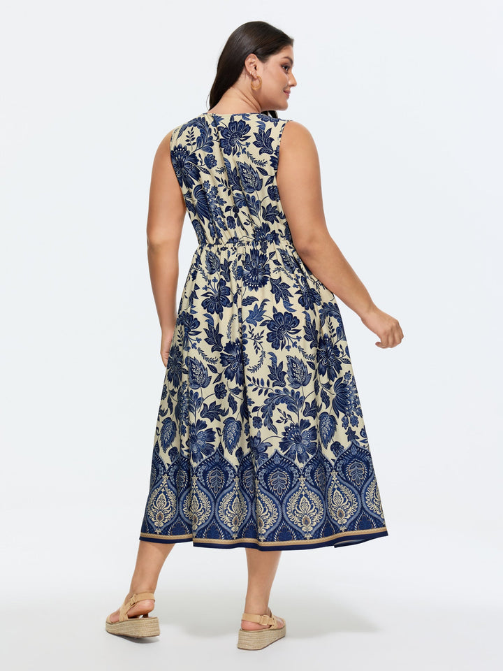Floral Drama Cinched-Waist Maxi Dress