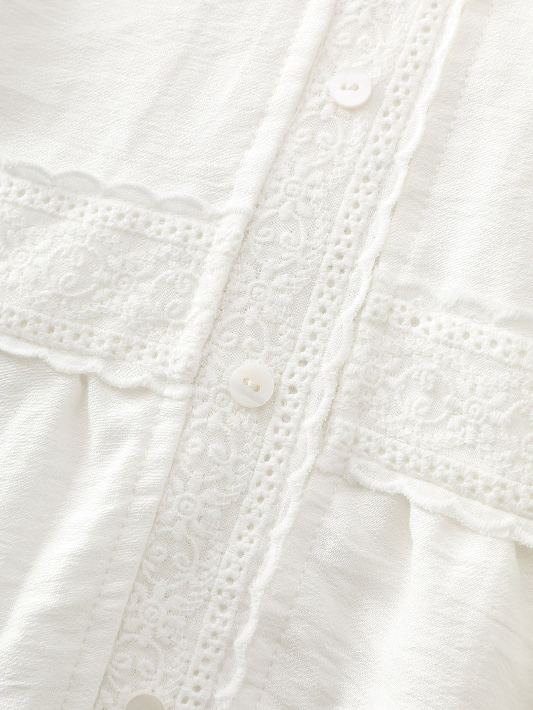 Lace Trim Button Placket Blouse