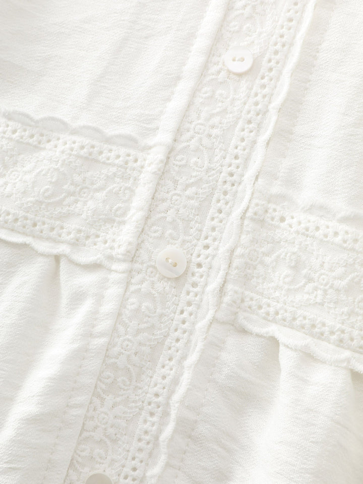Lace Trim Button Placket Blouse