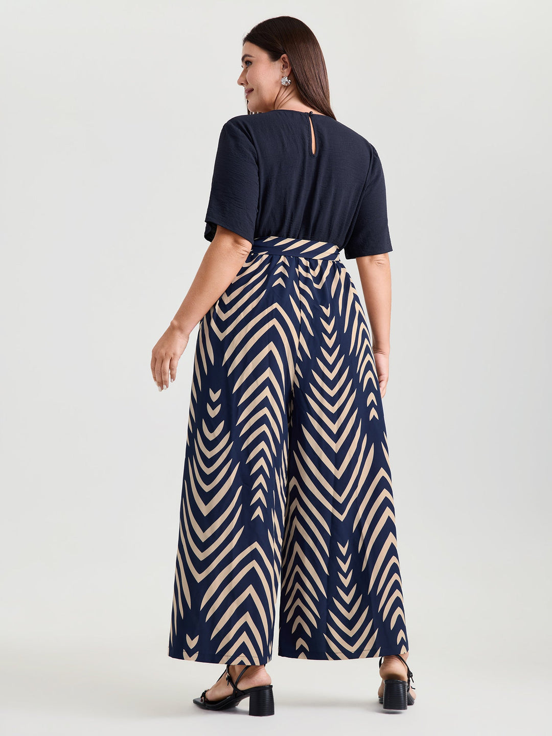 Geometric Print V-Neck Stretchy Jumpsuit