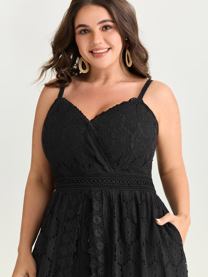 Lace Trim Sheer Cami Romper