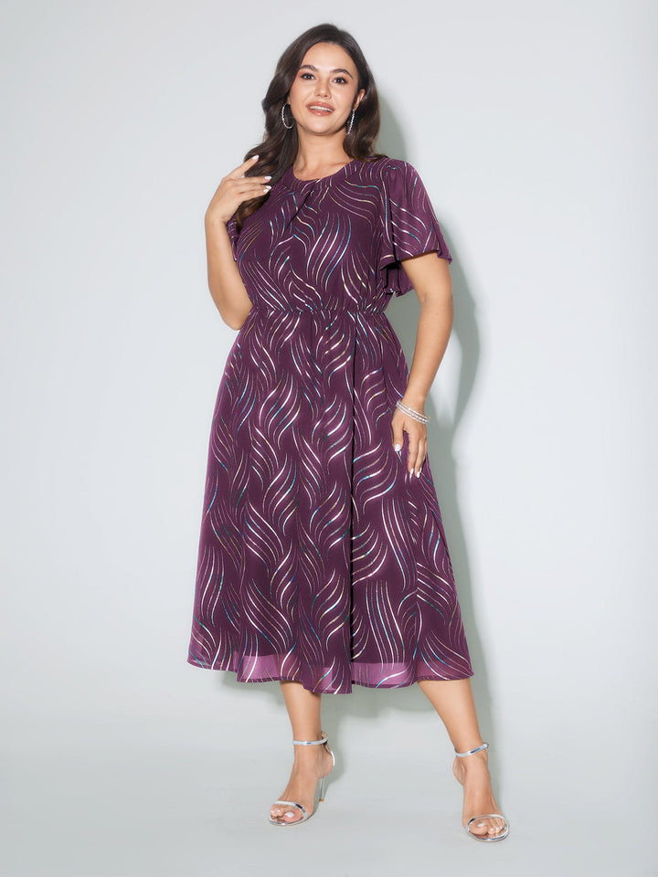 Abstract Print Twisted Neckline Midi Dress