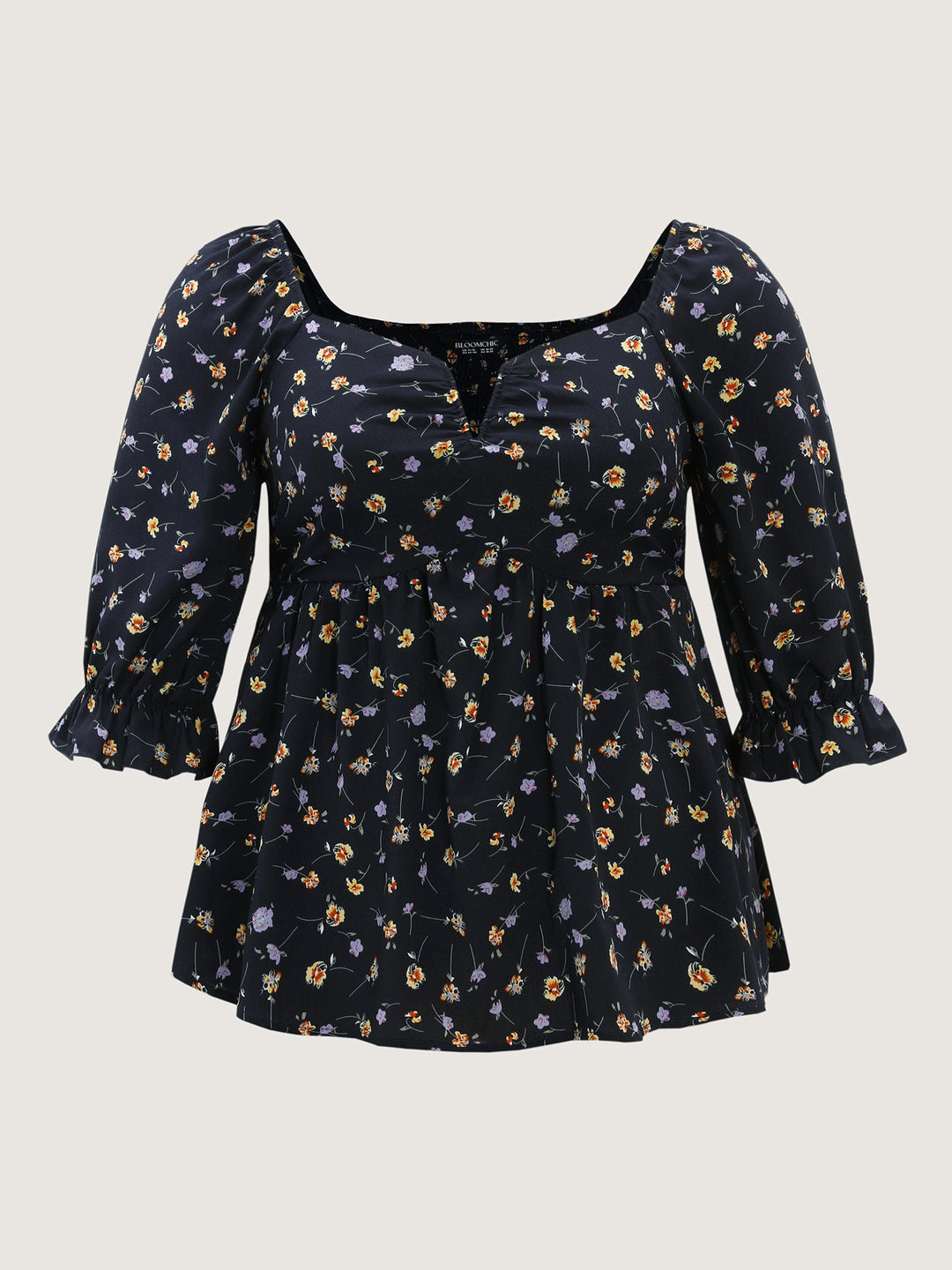 Floral Print Shirred Cuff Sleeve Blouse