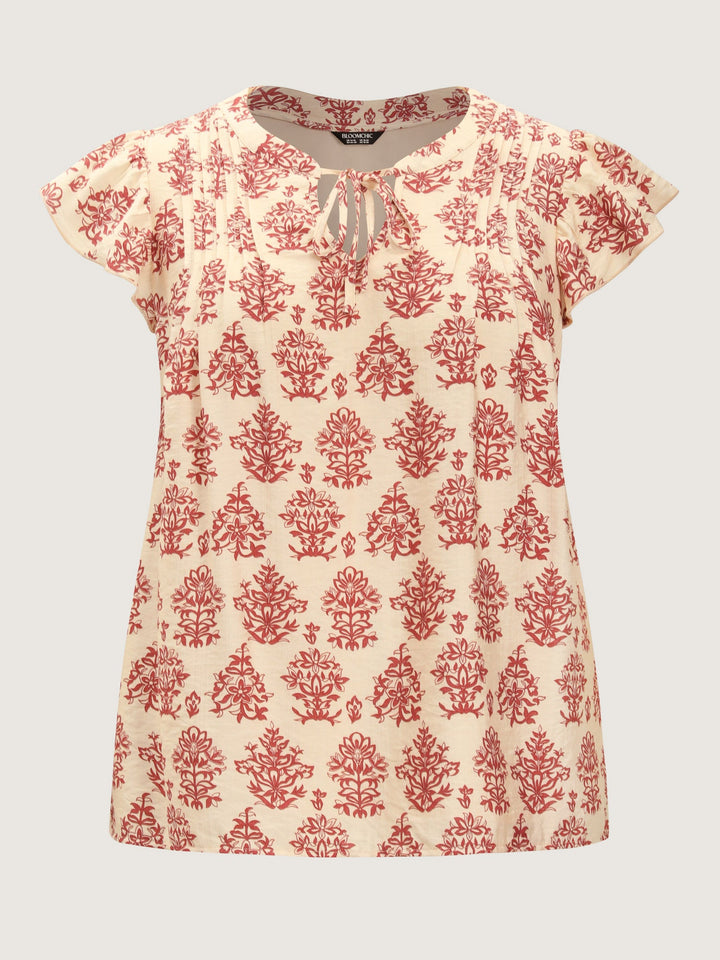 Boho Geometric Print Flutter Sleeve Blouse