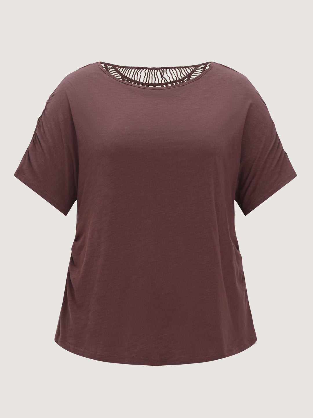 Lace Trim Plain Curvy Hem Knit Top