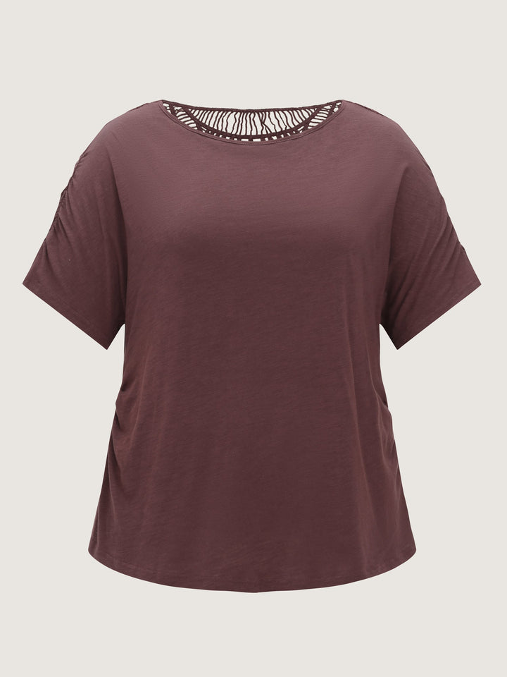 Lace Trim Plain Curvy Hem Knit Top