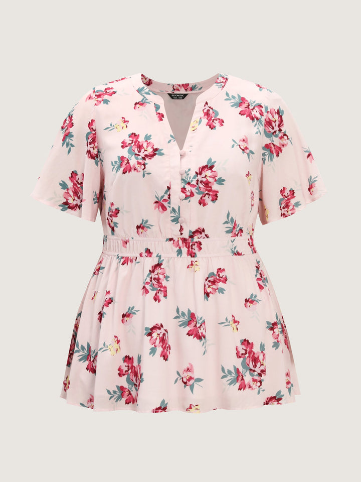 Supersoft Rose Print V-Neck Blouse