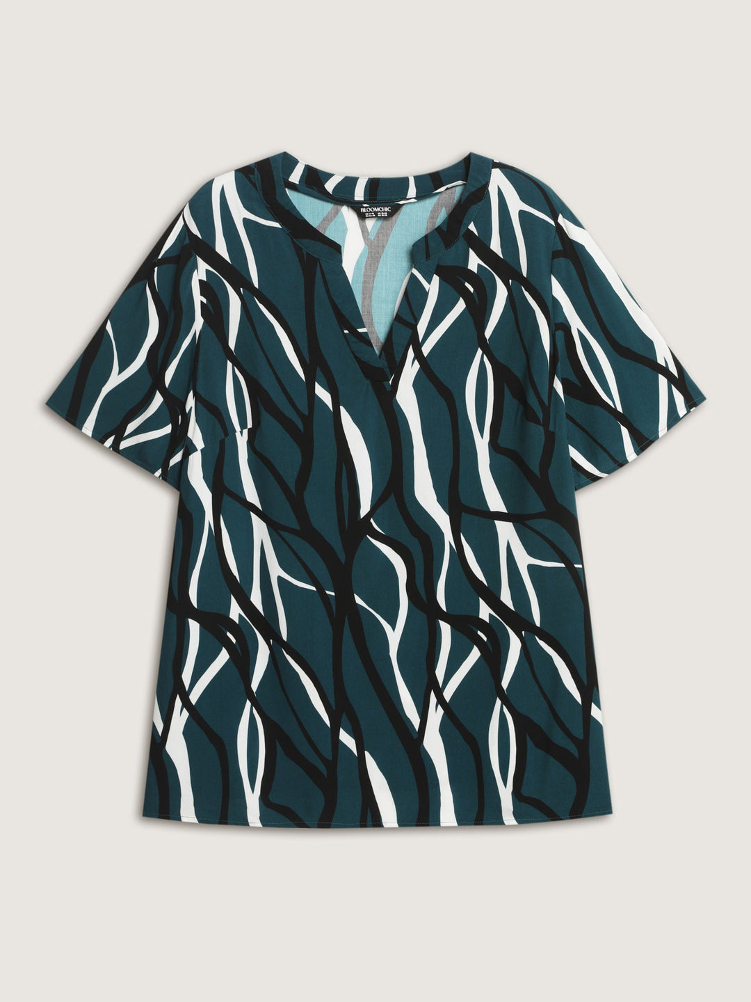 Abstract Print Notched Collar Blouse