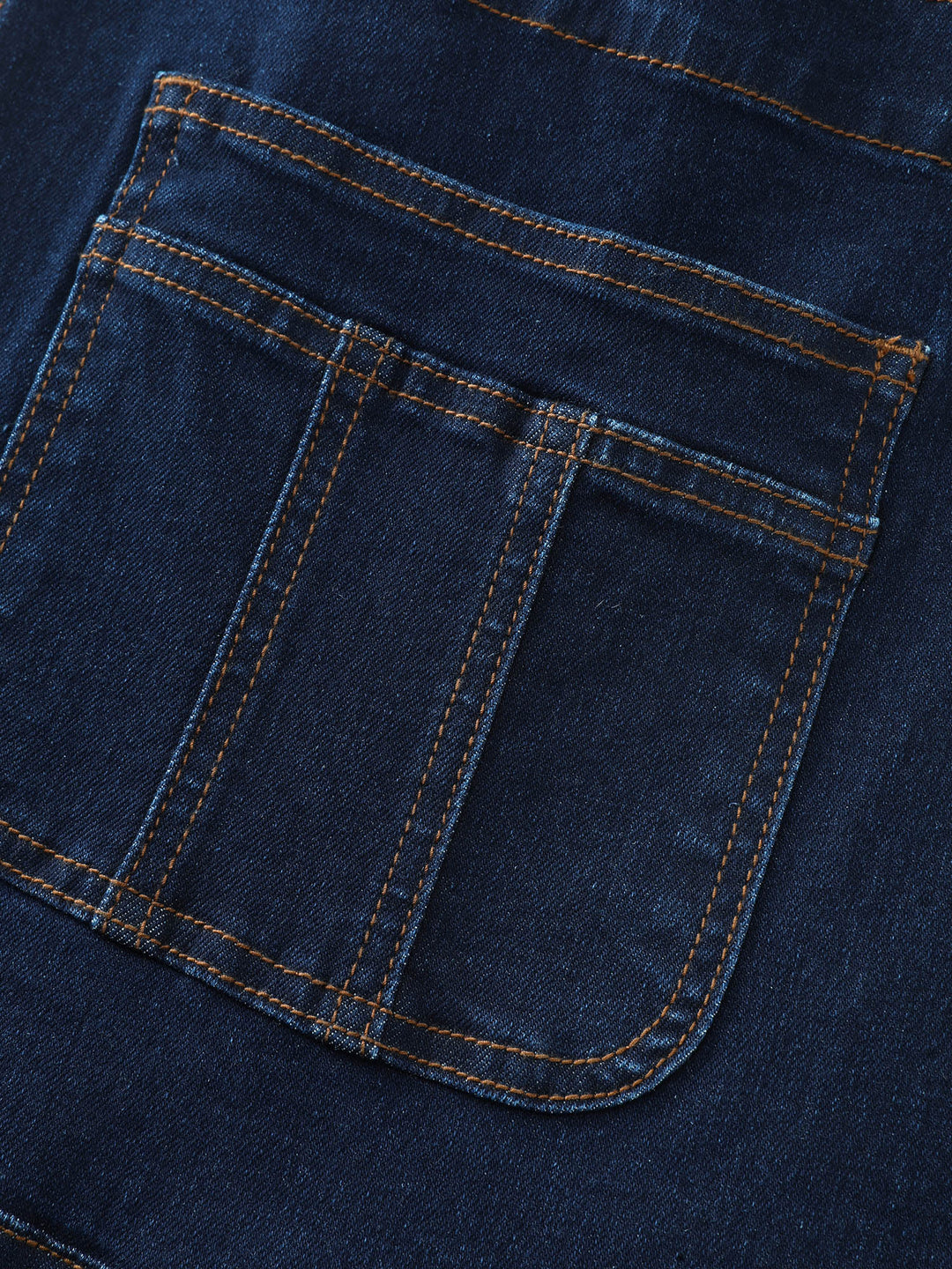 Stretchy Straight-Leg Denim Overall Jumpsuit