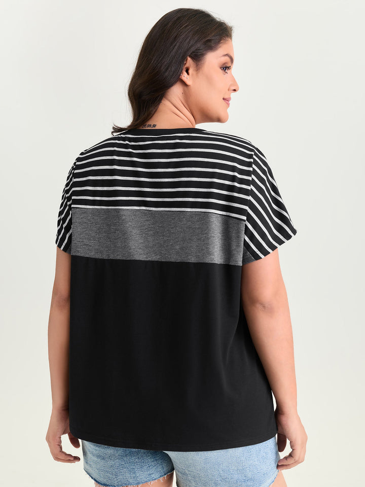 Supersoft Striped Print Color Contrast T-Shirt