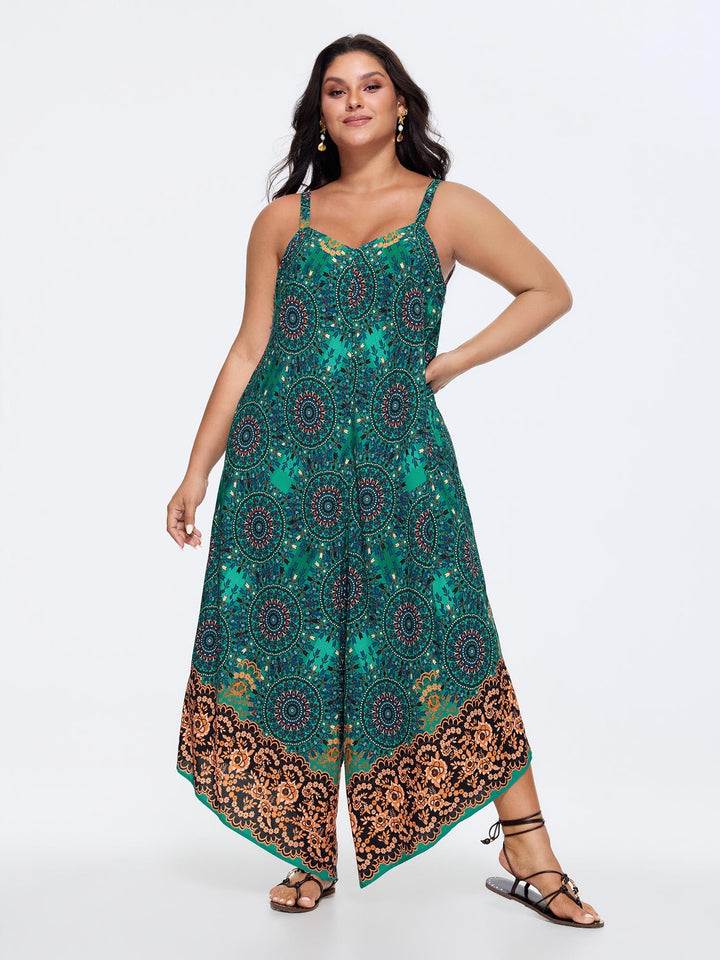 Boho Print Asymmetrical Hem Jumpsuit