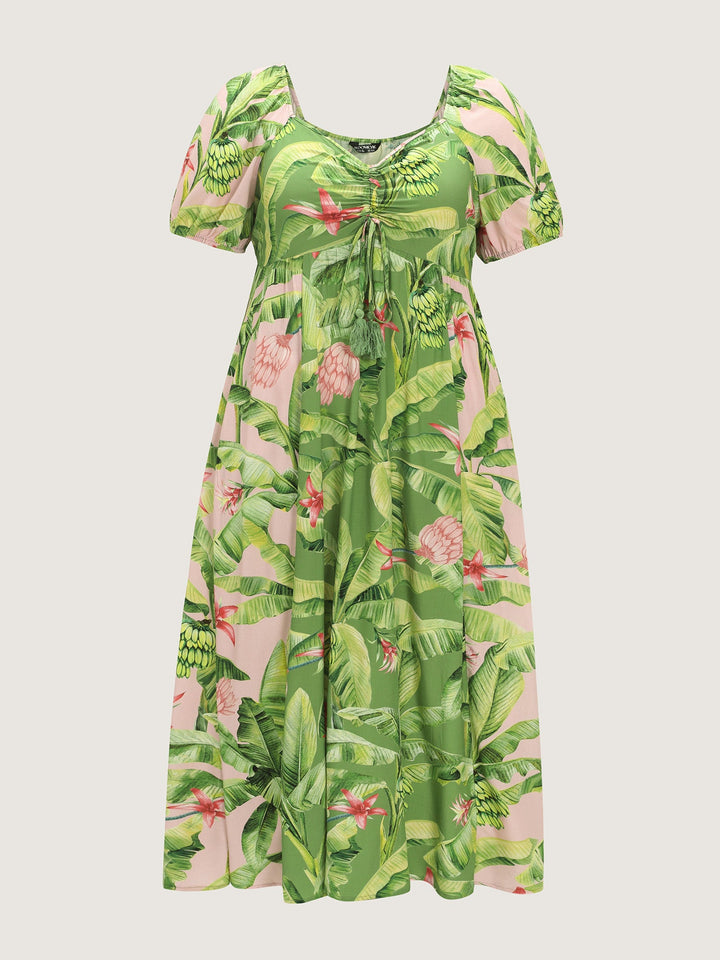 Supersoft Tropical Floral Print Ruched Bodice Maxi Dress