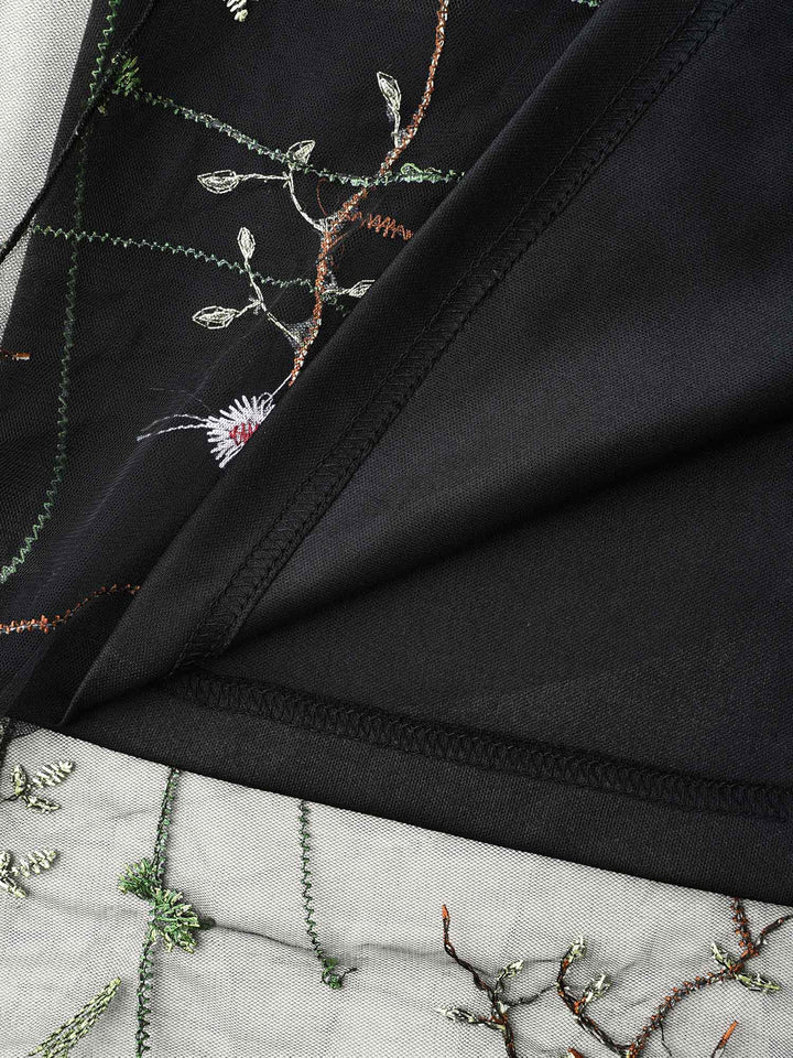 Floral Embroidered Elastic Waist Lined Midi Dress