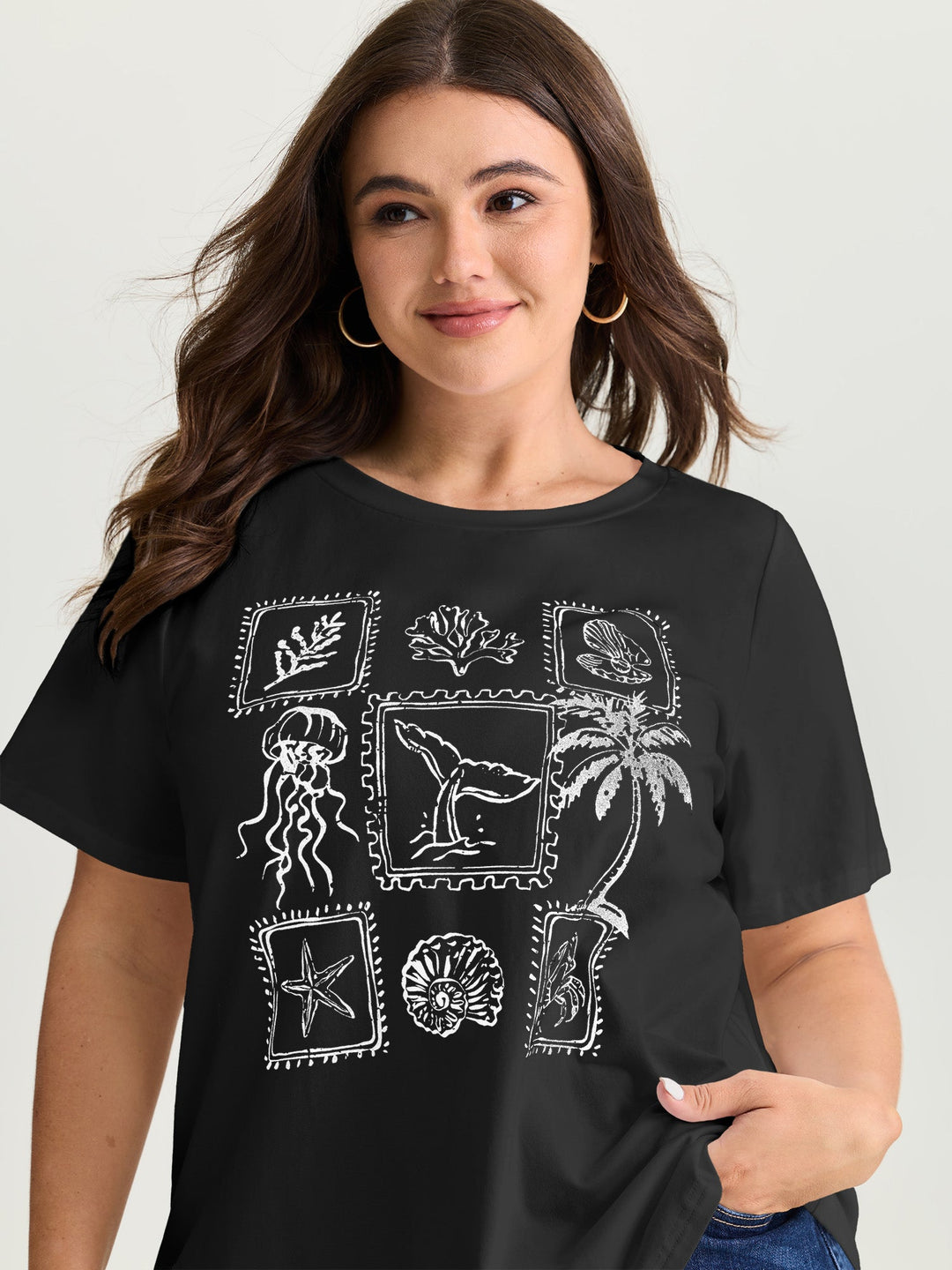 Cotton Ocean Calling Plain T-Shirt