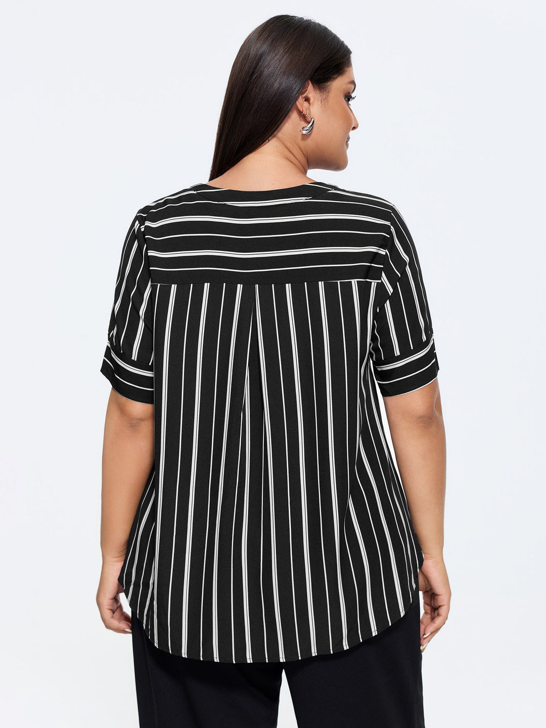 Striped Print Notched Collar Blouse