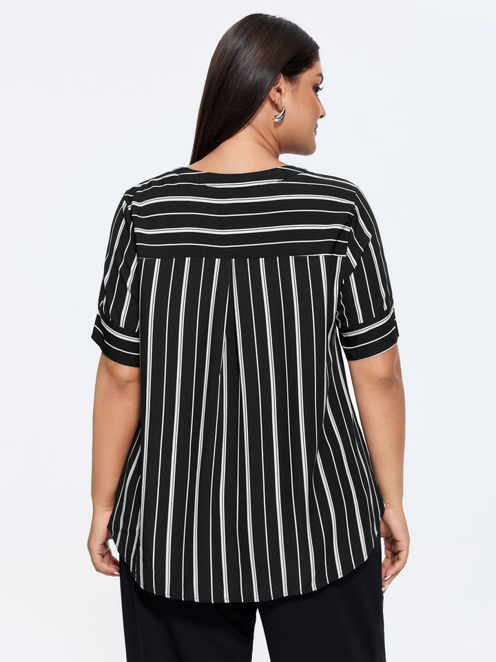Striped Print Notched Collar Blouse