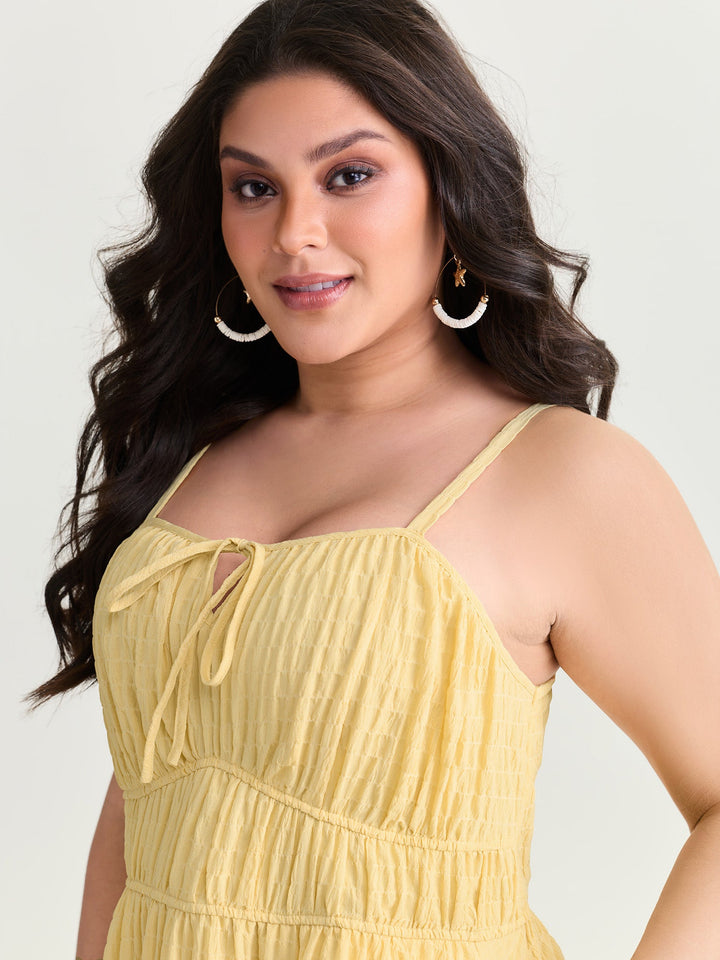 Cinched-Waist Ruffled Hem Mini Dress