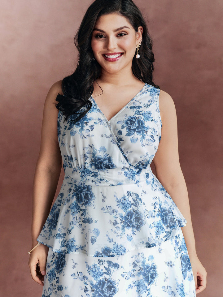 Floral Elegance Tiered V-Neck Maxi Dress