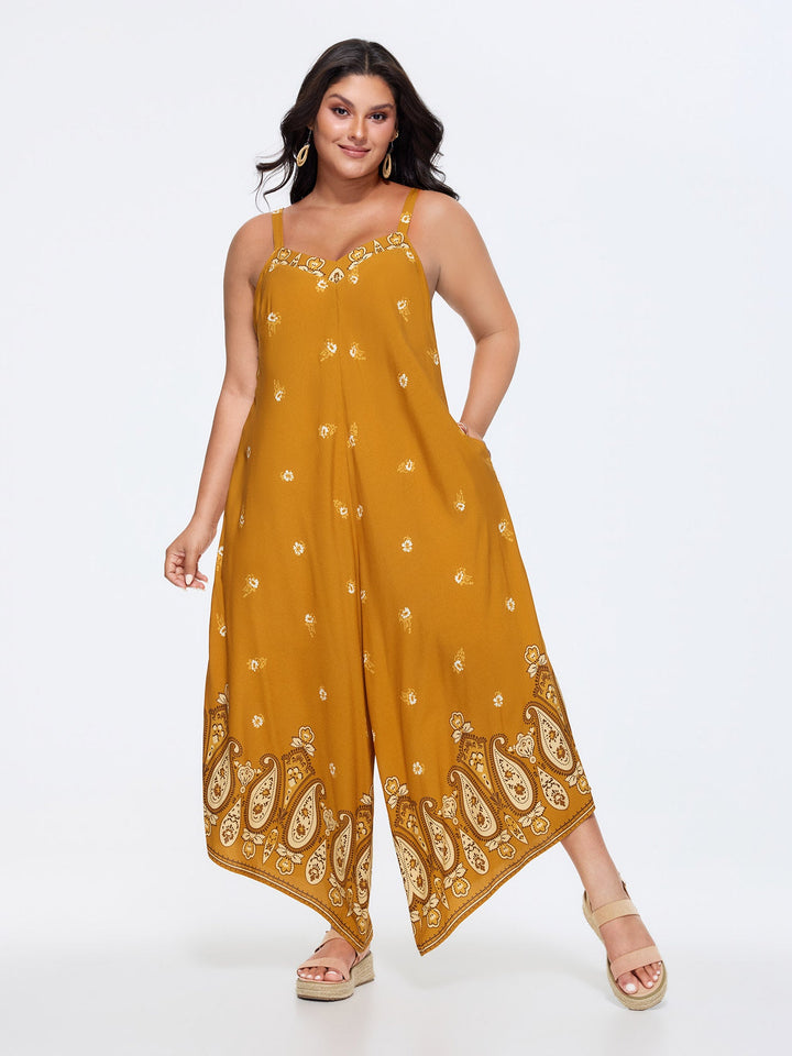 Boho Print Asymmetrical Hem Jumpsuit