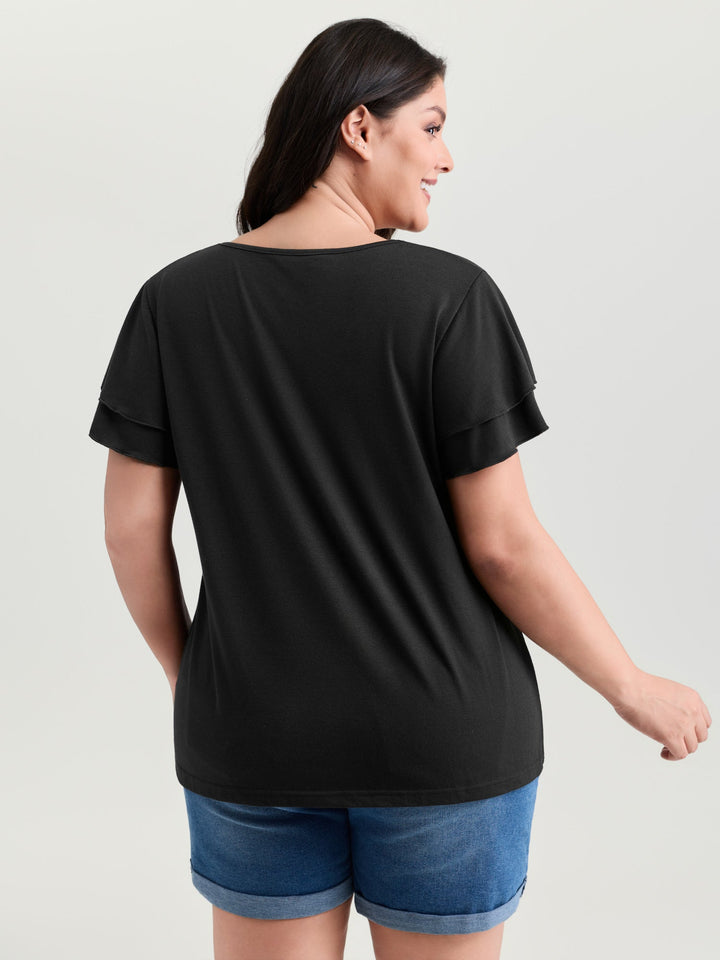 Supersoft Lace Trim Layered Sleeve T-Shirt