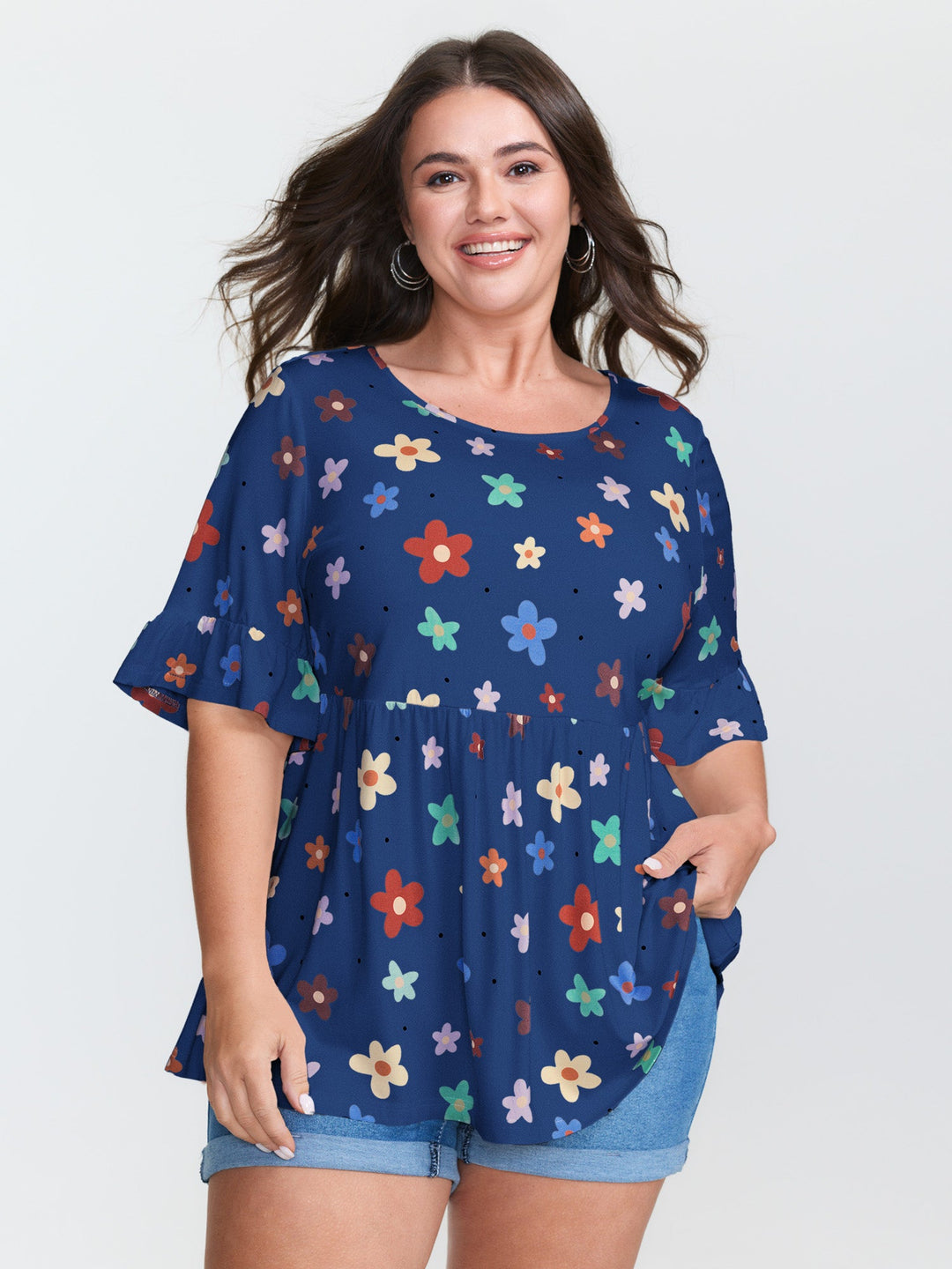 Floral Print Stretchy Knit Top