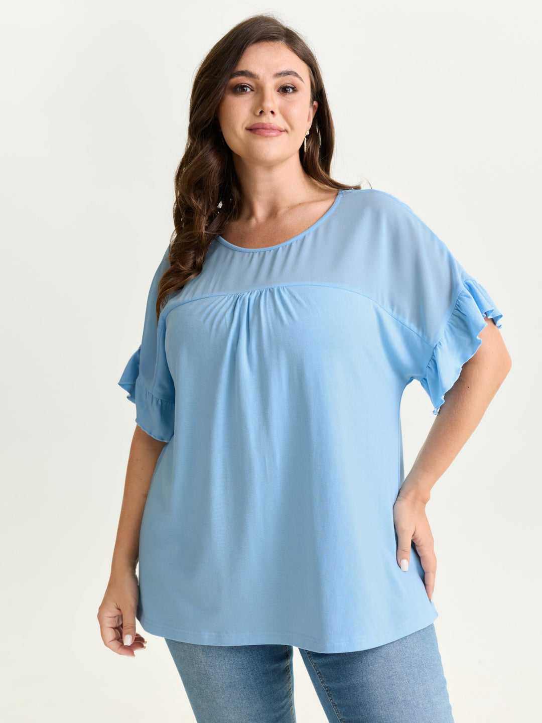 Sheer Floral Print Contrast Knit Top