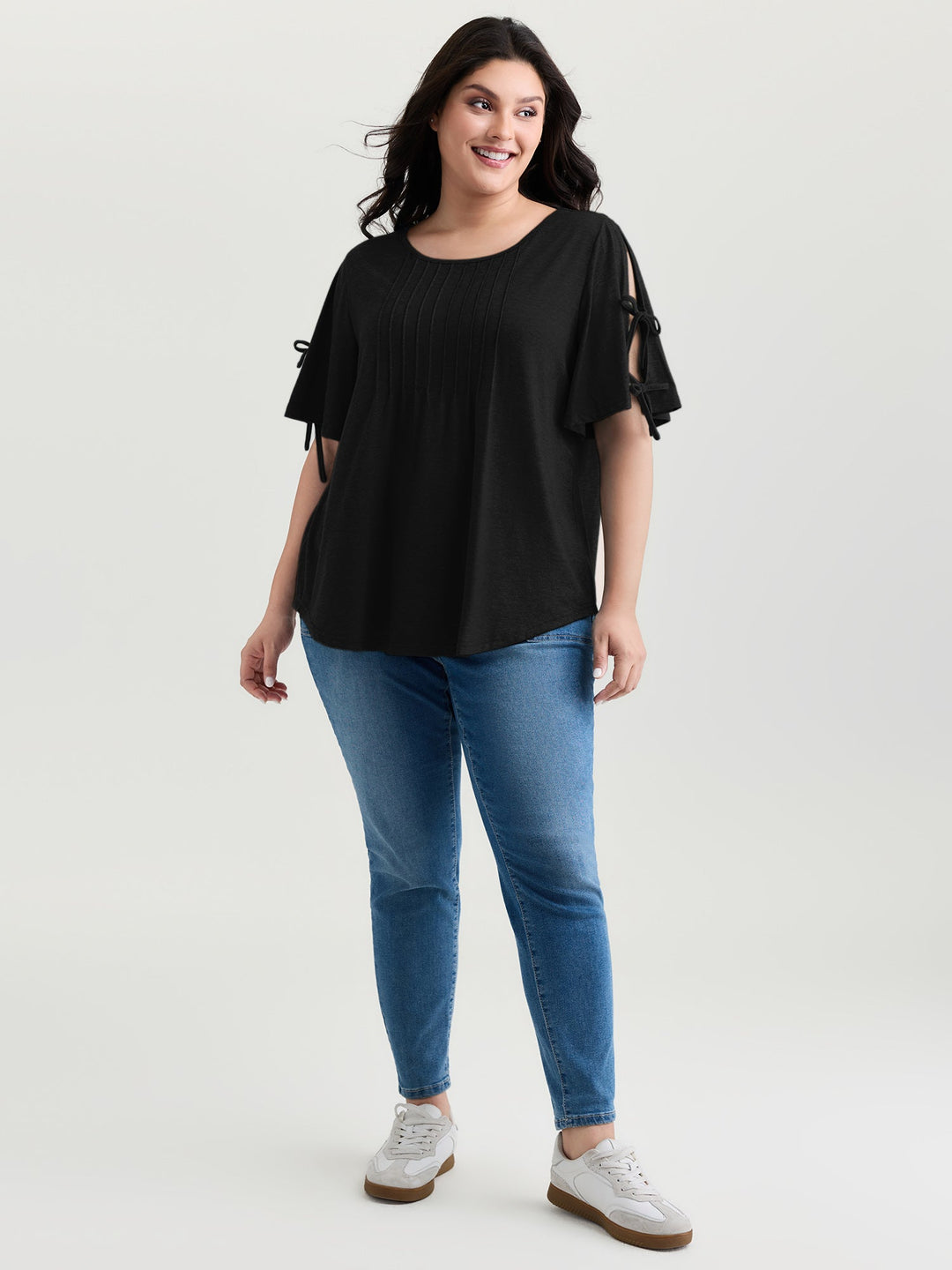 Supersoft Pleated Knot-Tie Sleeve T-Shirt