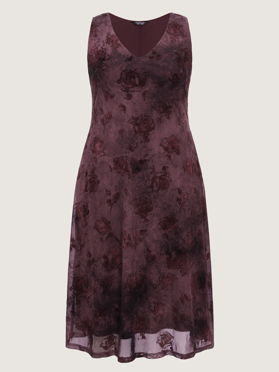 Stretchy Mesh Deep V-Neckline Midi Dress