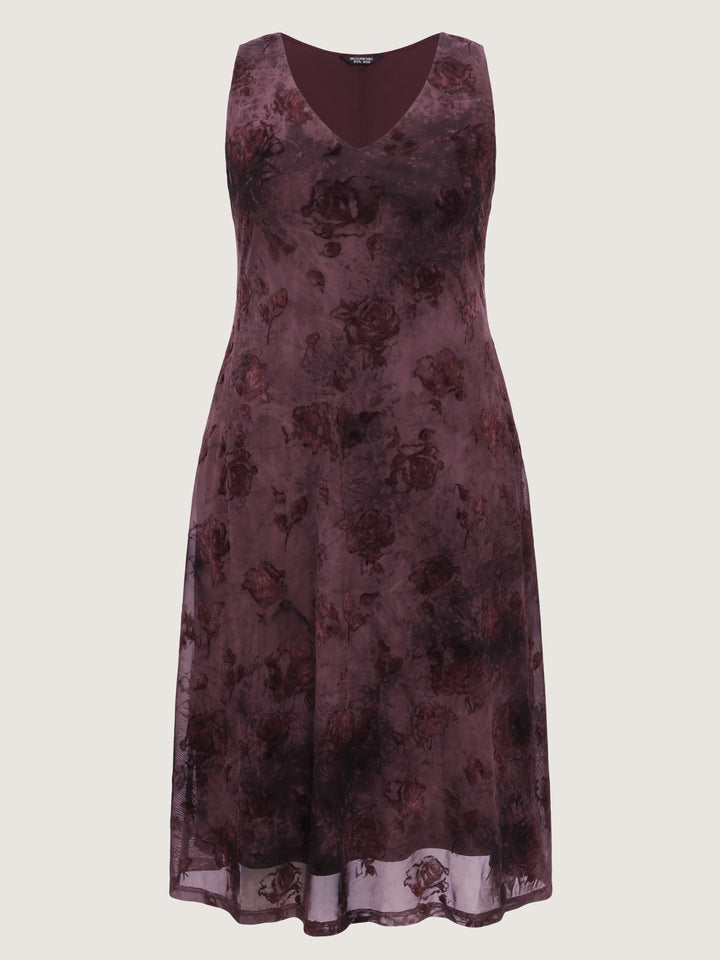 Stretchy Mesh Deep V-Neckline Midi Dress