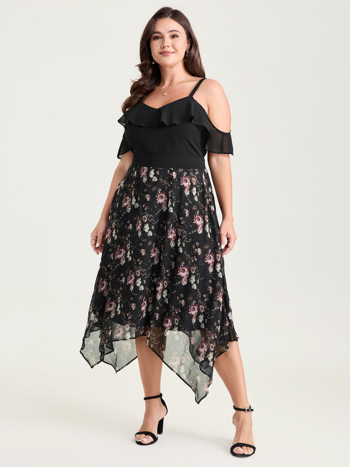 Floral Print Off-Shoulder Ruffled Midi Dress