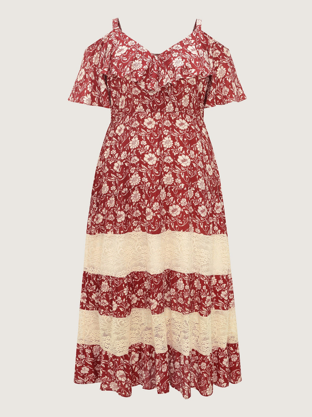 Floral Print Cold-Shoulder Ruffled Maxi Dress