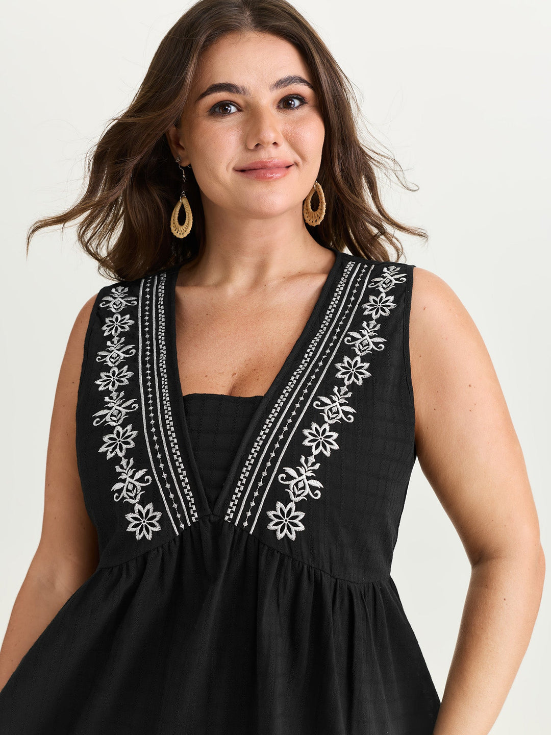 Pure Cotton Jacquard Embroidered Tank Top