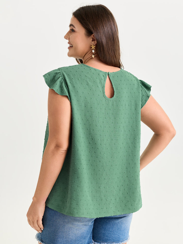 Shirred Round Neckline Flutter Sleeve Blouse