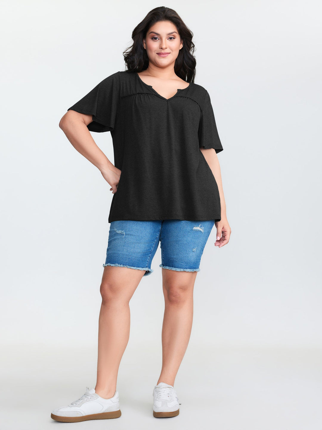 Supersoft Lace Trim Neckline Knit Top