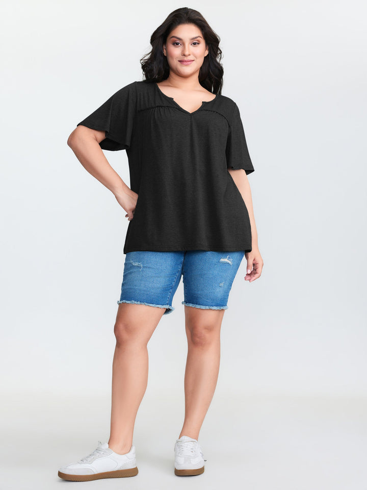 Supersoft Lace Trim Neckline Knit Top