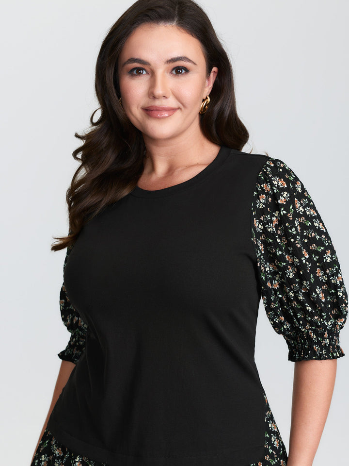 2-in-1 Floral Print Knit Top