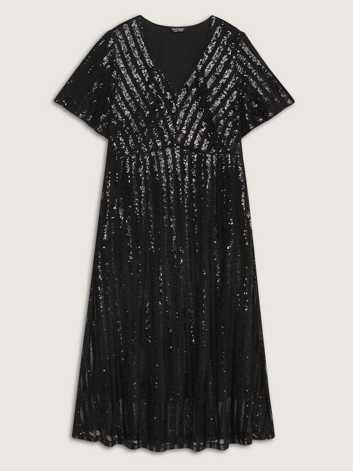 Shimmery Sequin V-Neck Midi Dress
