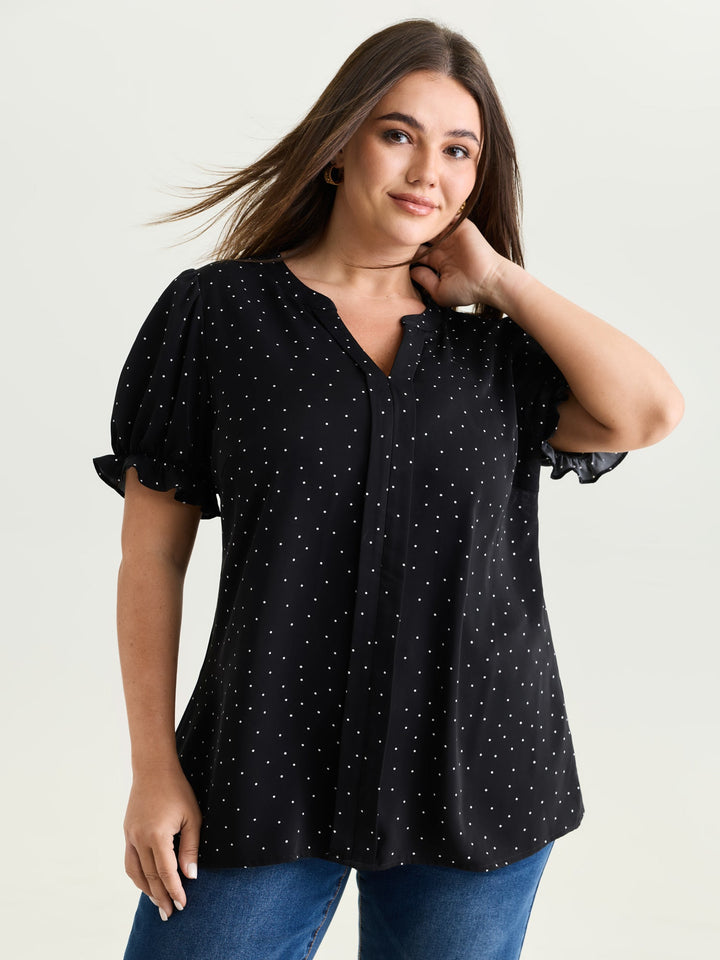 Micro Dots Charm Pleated Blouse