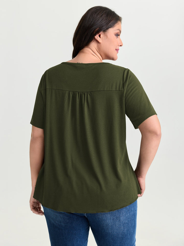 Supersoft Stretchy Draped Lace Trim Plain T-Shirt