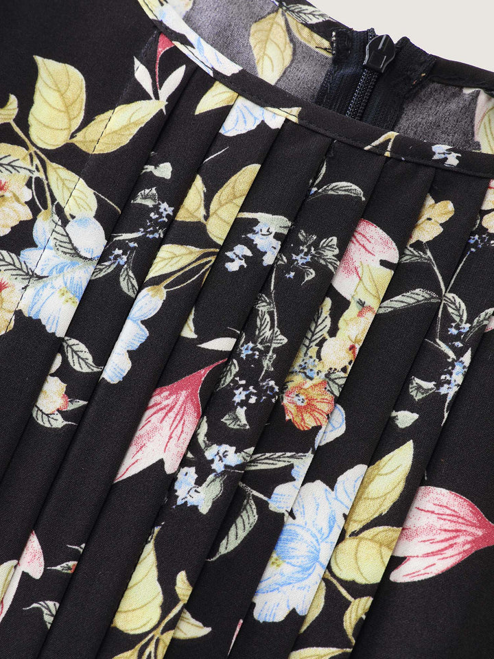 Floral Print Belted Plicated Detail Jumpsuit