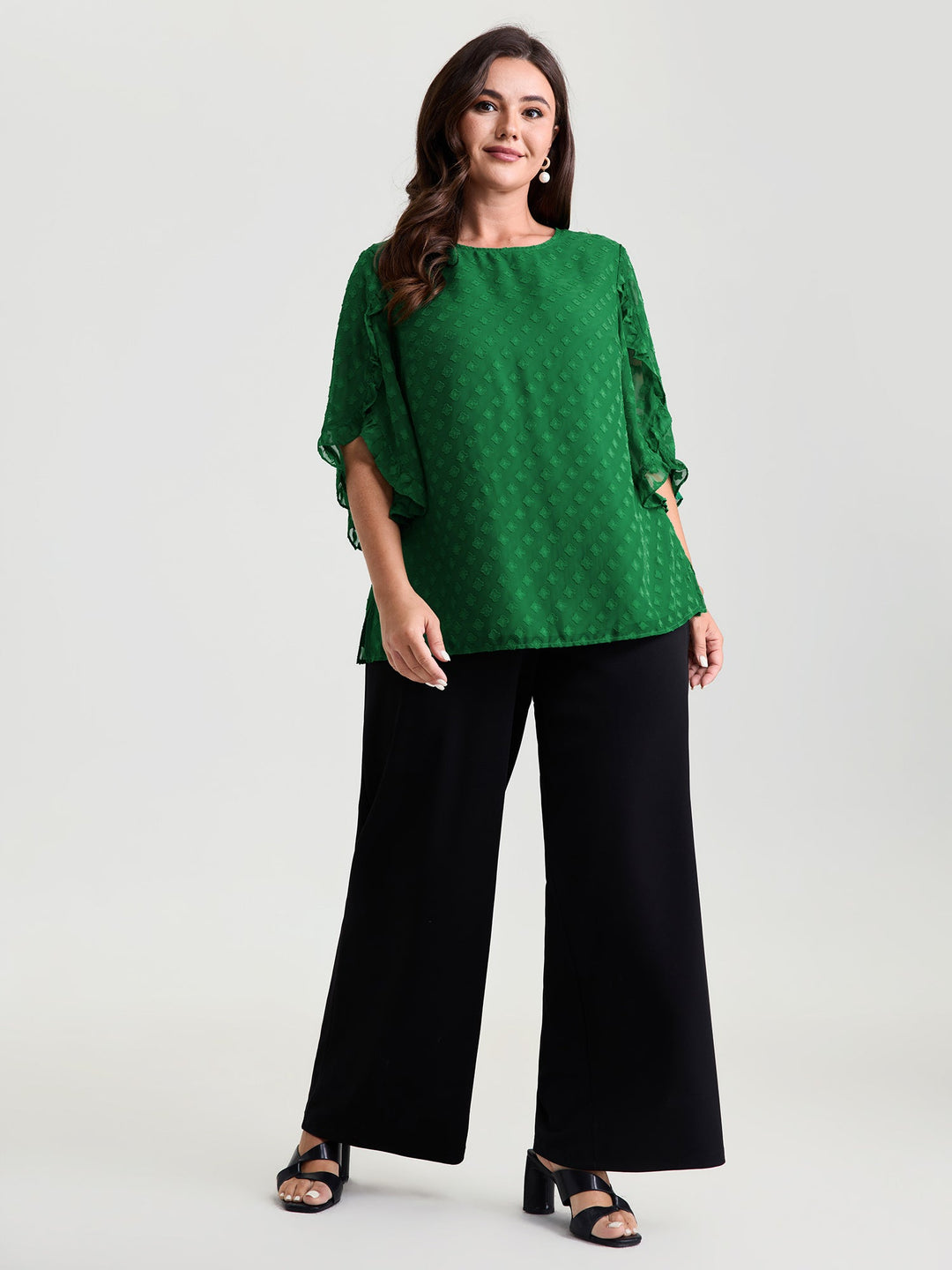 Sheer Petal Ruffled Sleeve Textured Blouse