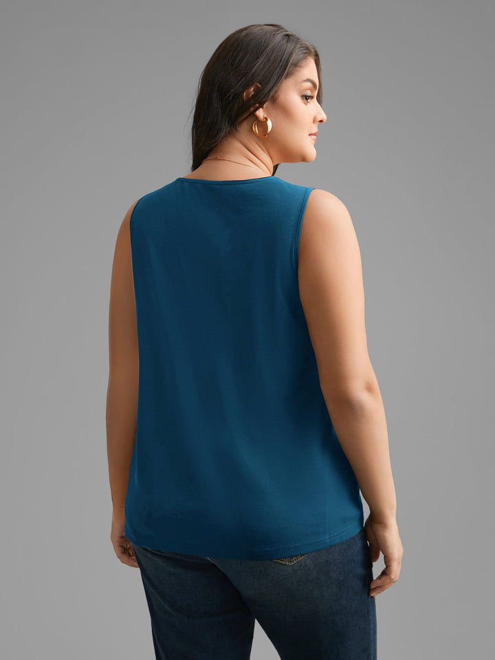 Solid V Neck Laser Cut Tank Top