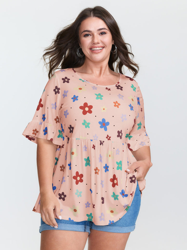 Floral Print Stretchy Knit Top