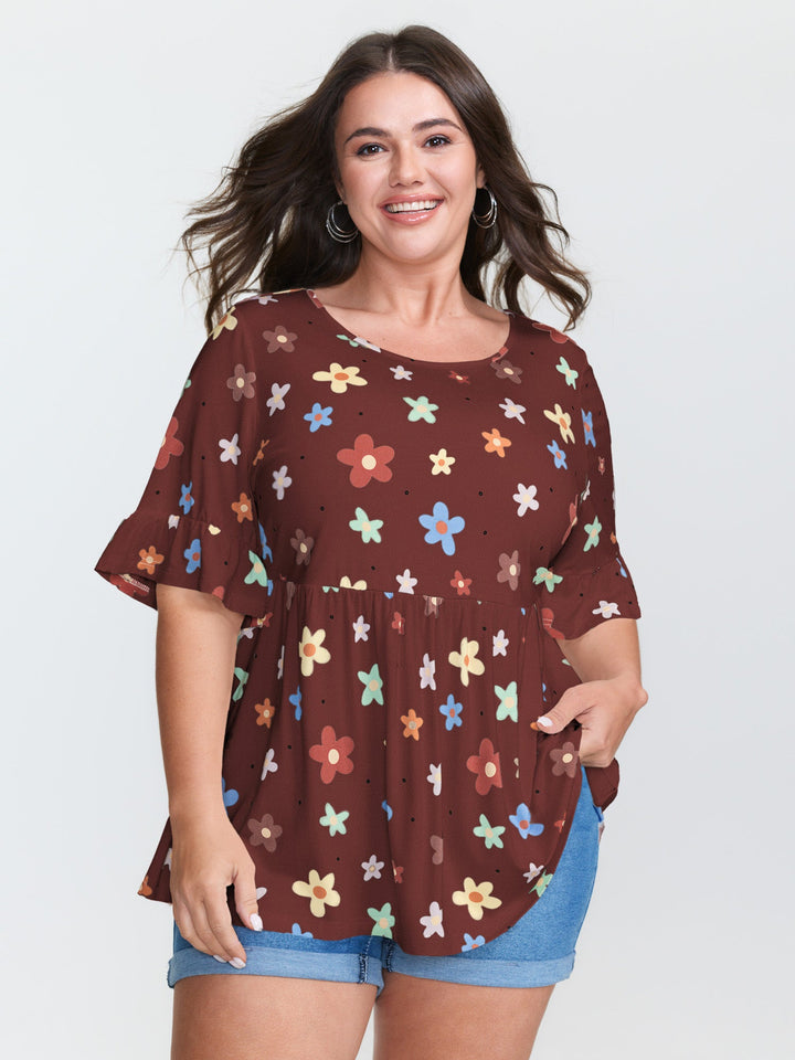 Floral Print Stretchy Knit Top